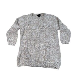 Lands End Women's Pullover Sweater Size M 10-12 Long Sleeves White & Brown